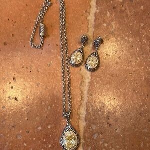 two-toned necklace and earrings set